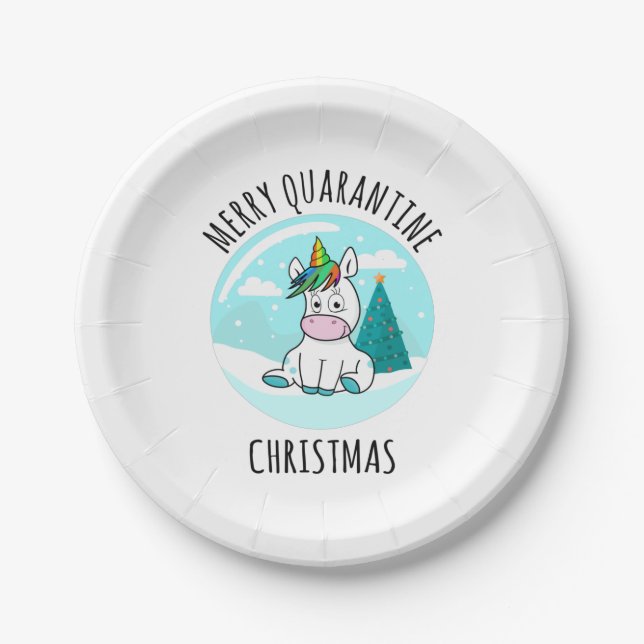 Assiettes En Carton Merry Quarantine Christmas Unicorn (Devant)