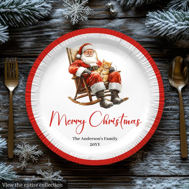 Assiettes En Carton Merry Santa Claus Custom Name Editable Party Plate (Merry Santa Claus Custom Name Editable Party Plate)