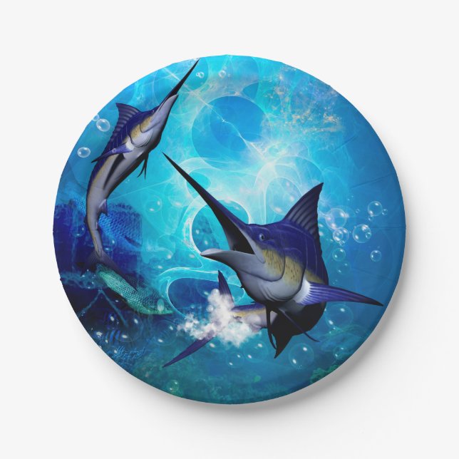 Assiettes En Carton Merveilleux marlin avec bulles (Devant)