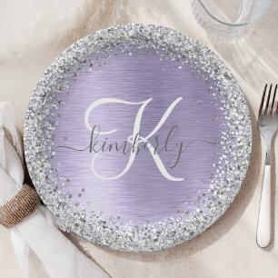 Assiettes En Carton Métal brossé violet Parties scintillant d'argent N
