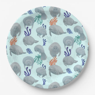Assiettes En Carton Mets Manates Avec Bulles Motif - Bleu Clair