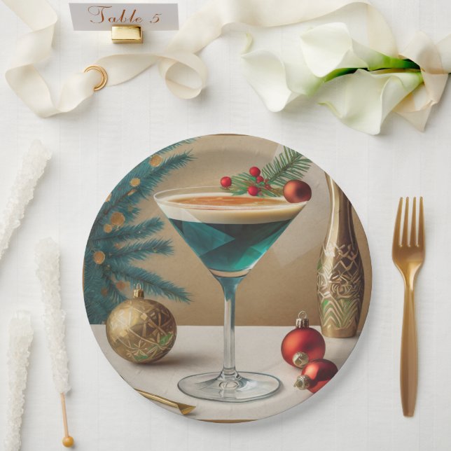 Assiettes En Carton Mi-Siècle Cocktail de Noël Fête Happy Hour (Mariage)