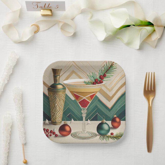 Assiettes En Carton Mi-Siècle Cocktail de Noël Fête Happy Hour (Mariage)