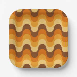 Assiettes En Carton Mi-siècle Moderne des années 1970 Wavy Stripe Moti