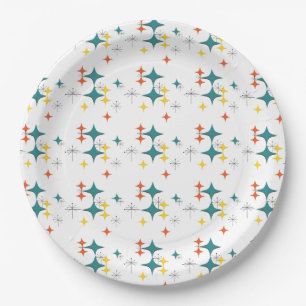 Assiettes En Carton Mi-siècle moderne Eames Atomique Turquoise Diamant
