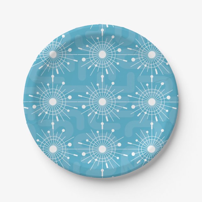Assiettes En Carton Mi-siècle moderne Spoutnik atomique Snowflake MOD (Devant)