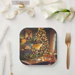 Assiettes En Carton Mi-Siècle Noël Joyeux & Cocktail lumineux