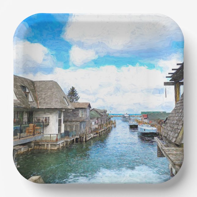 Assiettes En Carton Michigan Fish Town Painting (Recto)