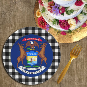Assiettes En Carton Michigan Plate, plaid de buffle USA & Michigan Fla