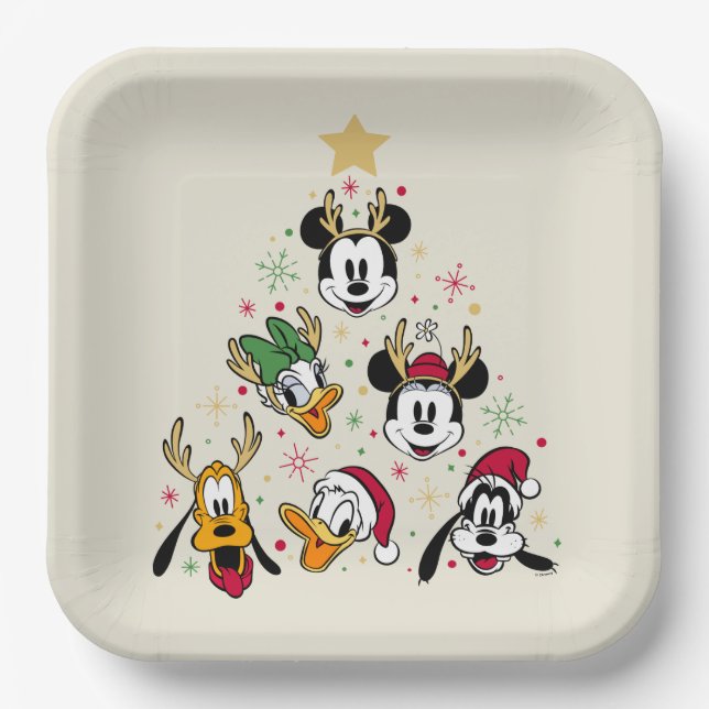 Assiettes En Carton Mickey & Friends Caractère Arbre de Noël (Recto)