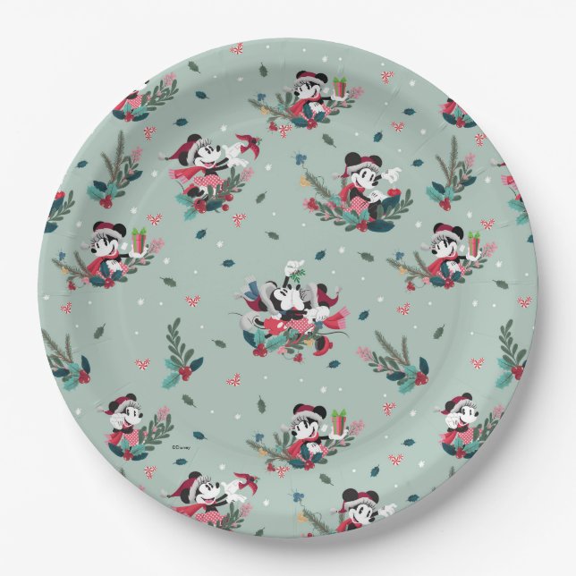 Assiettes En Carton Mickey & Minnie | Motif de baisers de vacances (Devant)