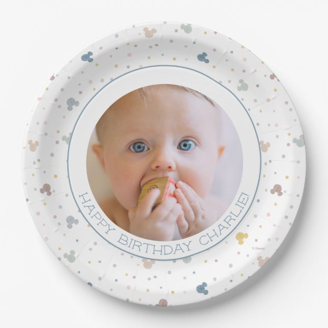 Assiettes En Carton Mickey Mouse aquarelle photo Anniversaire (Devant)