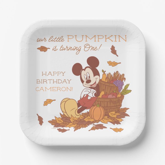Assiettes En Carton Mickey Mouse Automne Harvest Citrouille 1er annive (Recto)