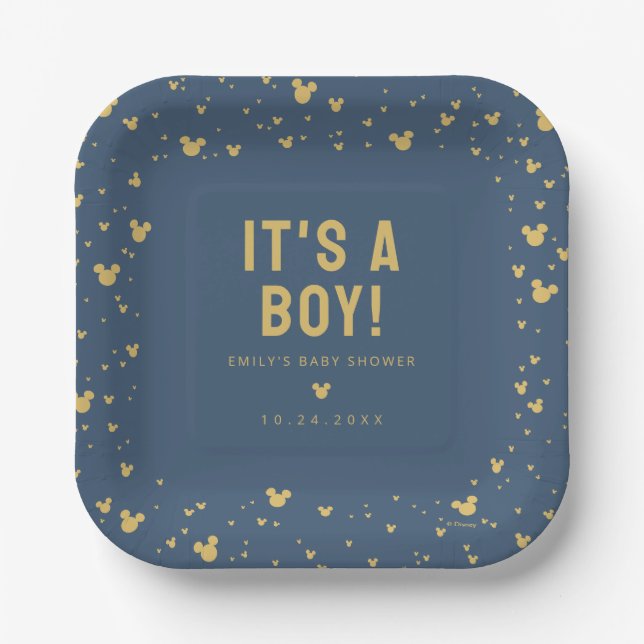 Assiettes En Carton Mickey Mouse Gold Confetti Baby shower (Recto)
