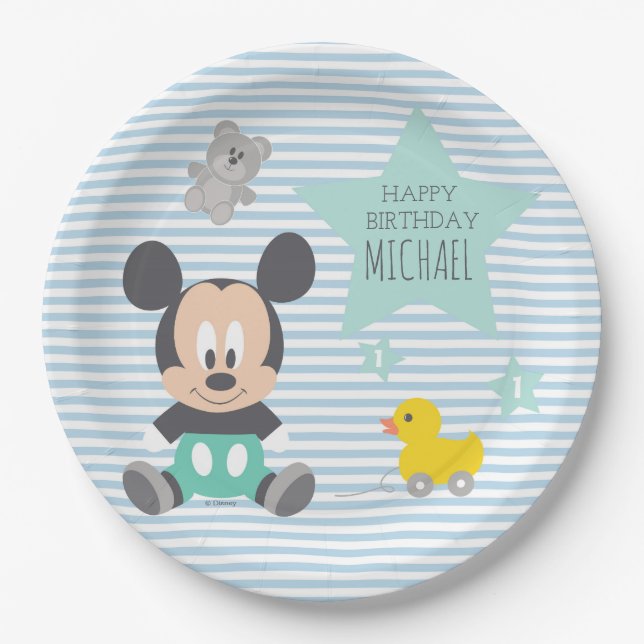 Assiettes En Carton Mickey Mouse | Premier anniversaire (Devant)