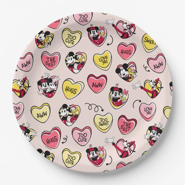 Assiettes En Carton Mickey Souris & Amis | Valentine Heart Candy (Devant)