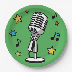 Assiettes En Carton Microphone Vintage Notes de Musique Design Rétro C