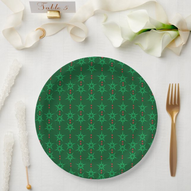 Assiettes En Carton Mid Mod Garland Green 9" Plaque papier (Mariage)