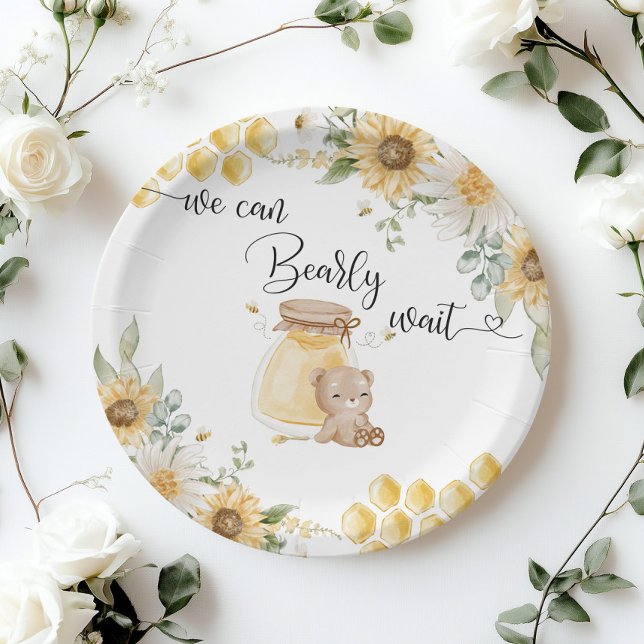 Assiettes En Carton Miel de tournesol on peut attendre baby shower (Créateur téléchargé)