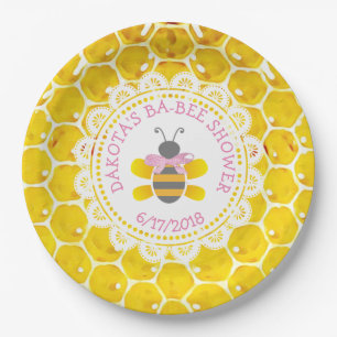 Assiettes En Carton Miel et Baby shower d'abeille personnalisés Bow ro