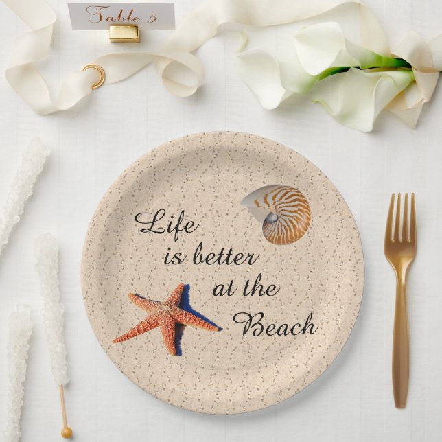 Assiettes En Carton Mieux à la plage Plaque de papier (Mariage)