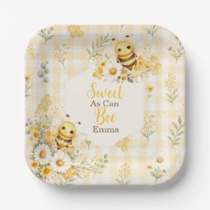 Assiettes En Carton Mignon abeille à miel daisy floral gingham jaune