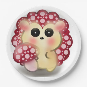 Assiettes En Carton Mignon Art de Hérisson Champignon Rouge Kawaii