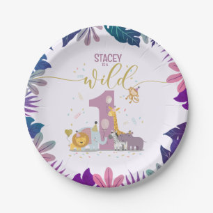 Assiettes En Carton Mignon Jungle Safari Animaux Wild One Girl Anniver