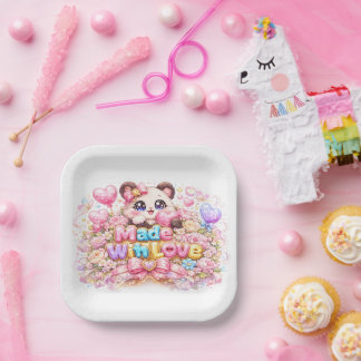 Assiettes En Carton Mignon Kawaii Fabriqué Avec Amour Chat Nom Pastel