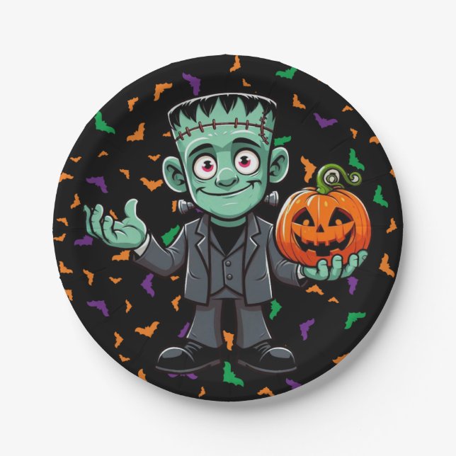 Assiettes En Carton Mignon, monstre du dessin animé Frankenstein (Devant)