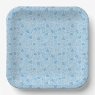 Assiettes En Carton Mignon motif de méduse fait main fond bleu