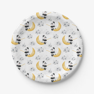 Assiettes En Carton Mignon motif de panda pêcheur à l'aquarelle