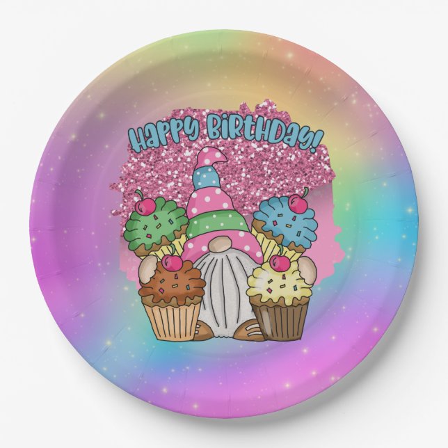 Assiettes En Carton mignon unisex Anniversaire gnome (Devant)