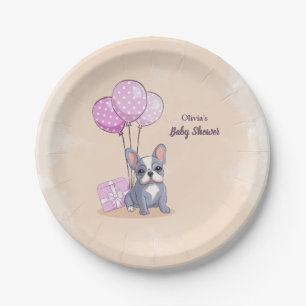 Assiettes En Carton Mignonne Baby shower français Bulldog Puppy rose B