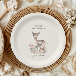 Assiettes En Carton Mignonne Bébé Cerf Mère Bébé Fille Douche