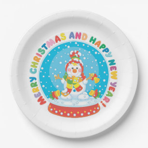 Assiettes En Carton Mignonne bonhomme de neige de Noël