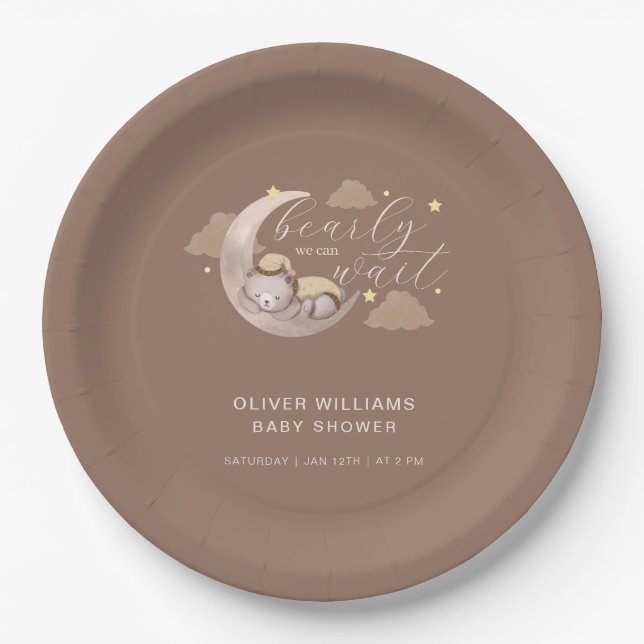 Assiettes En Carton Mignonne Brown Lune d'attente étoile Sleepy Ours (Devant)
