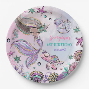 Assiettes En Carton Mignonne Brown peau Sirène de mer Tortue Narwhal P