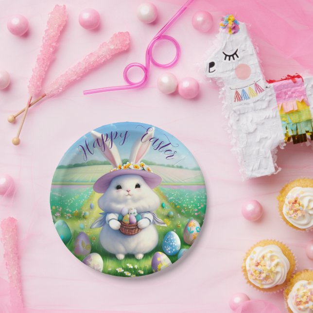 Assiettes En Carton Mignonne lapin de Pâques 01 (Fête)