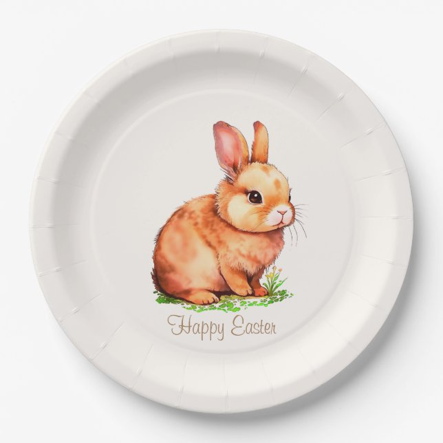 Assiettes En Carton Mignonne lapin de Pâques sur les plaques de papier (Devant)