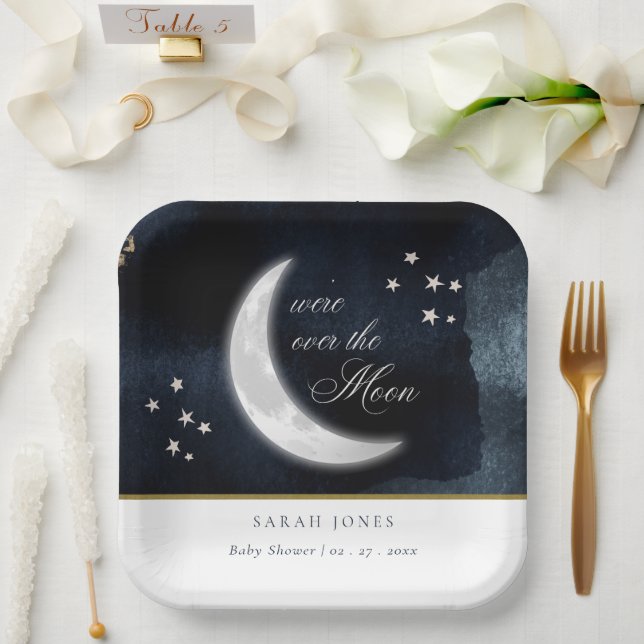 Assiettes En Carton Mignonne Marine au-dessus de la lune Étoiles brill (Mariage)