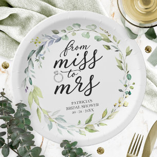 Assiettes En Carton Mignonne Miss à Mme Greenery Eucalyptus