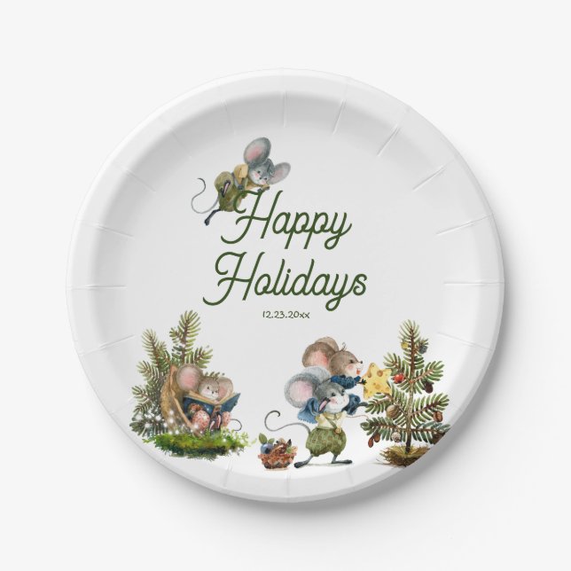 Assiettes En Carton Mignonne Noël Souris Animal Hiver Joyeux Vacances (Devant)