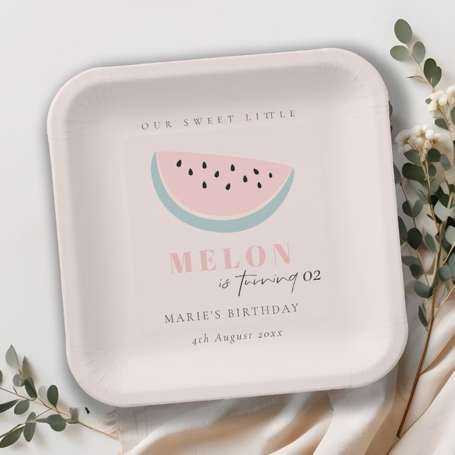 Assiettes En Carton Mignonne Notre Petit Melon Pastel Rose N'Importe Q (Créateur téléchargé)