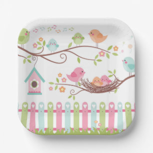 Assiettes En Carton Mignonne Oiseaux Nid Blanc