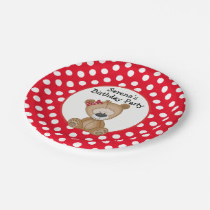Assiettes En Carton Mignonne Ours en Teddy avec Anniversaire Pois