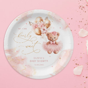Assiettes En Carton Mignonne Ours En Teddy Or Balloon rose bébé fille