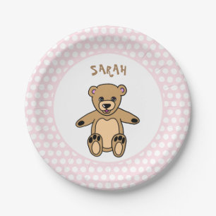Assiettes En Carton Mignonne Ours En Teddy Points blancs sur Anniversa