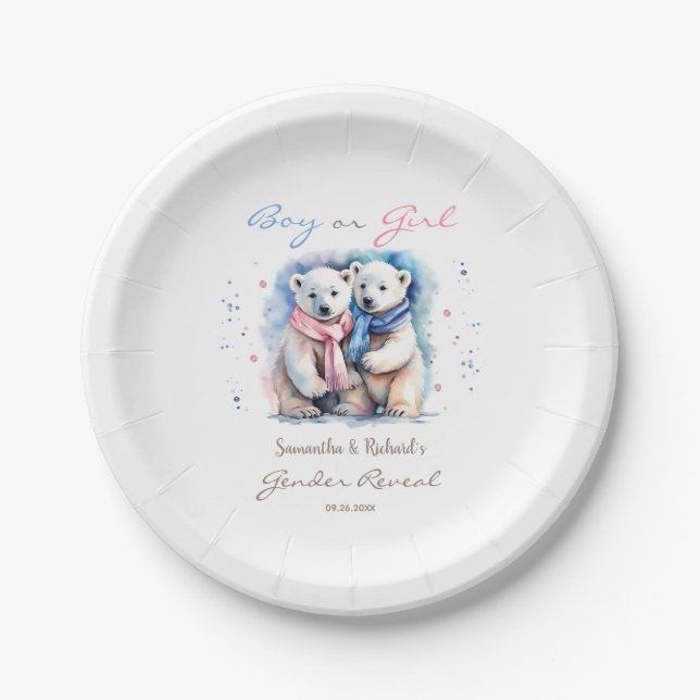 Assiettes En Carton Mignonne Ours Genre Révéler Garçon ou Fille Hiver  (Devant)