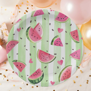 Assiettes En Carton Mignonne pastèque rose estivale, Fruits adorables
